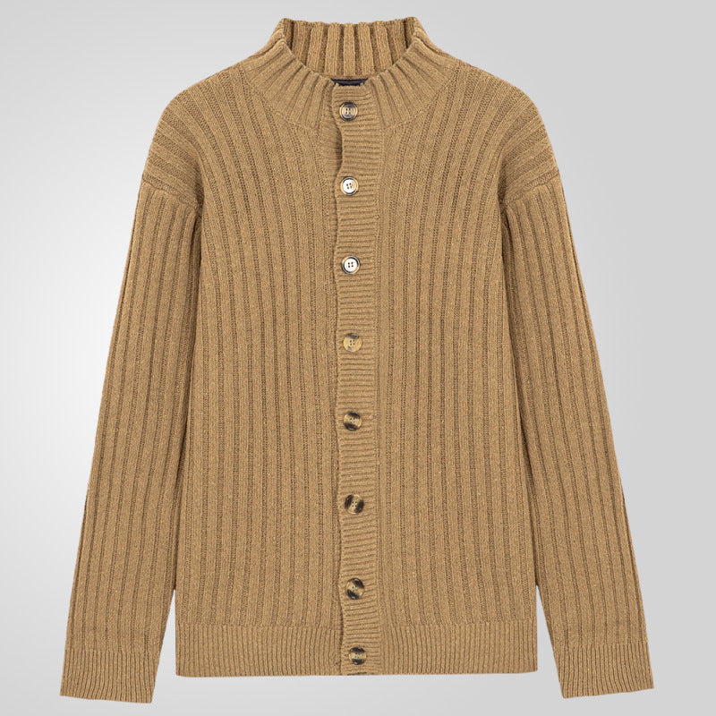 Herren cardigan med tydligt ribbmönster och bekväm ståkrage Mirla-Eva Jonsson