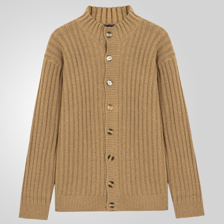 Herren cardigan med tydligt ribbmönster och bekväm ståkrage Mirla-Eva Jonsson