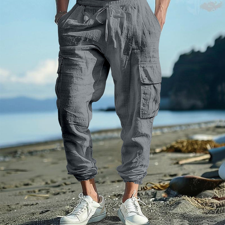 Herren casual Cargo-byxor med elastiskt midjeband och djupa sidofickor Mirla-Eva Jonsson