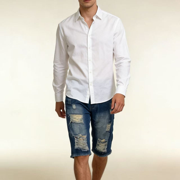 Herren casual destroyed jeans shorts with frayed hems and wide leg Mirla-Eva Jonsson