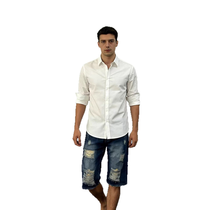 Herren casual destroyed jeans shorts with frayed hems and wide leg Mirla-Eva Jonsson