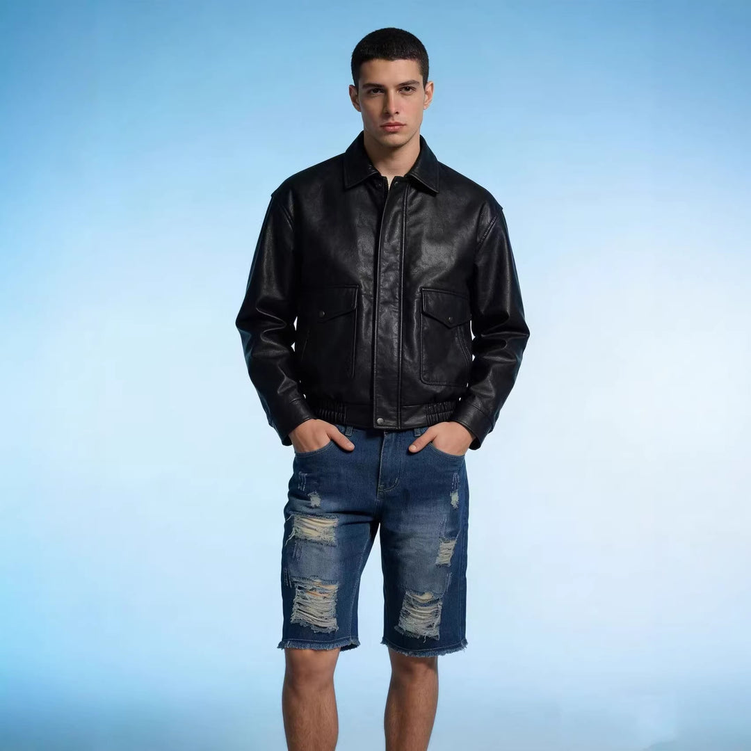 Herren casual destroyed jeans shorts with frayed hems and wide leg Mirla-Eva Jonsson