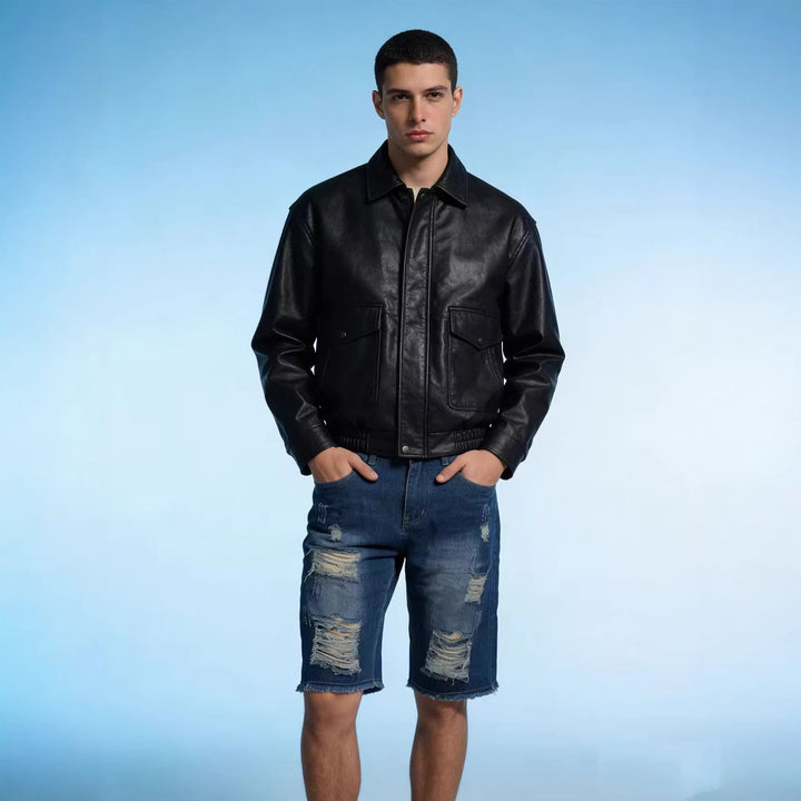 Herren casual destroyed jeans shorts with frayed hems and wide leg Mirla-Eva Jonsson