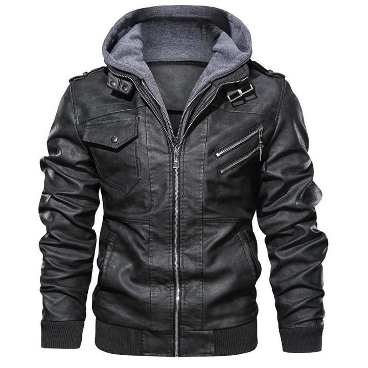 Herren casual läderjacka med hoodie Mirla-Eva Jonsson