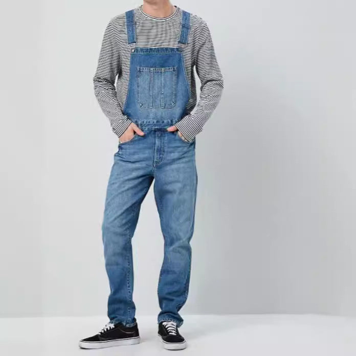 Herren denim hängselbyxor i vintage-stil med justerbara bälten och praktiska fickor Eva Jonsson-Eva Jonsson