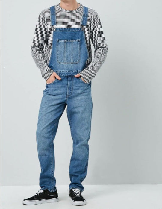 Herren denim hängselbyxor i vintage-stil med justerbara bälten och praktiska fickor Eva Jonsson-Eva Jonsson