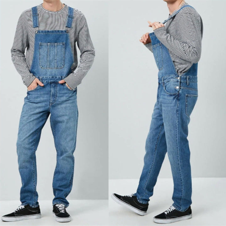 Herren denim hängselbyxor i vintage-stil med justerbara bälten och praktiska fickor Eva Jonsson-Eva Jonsson