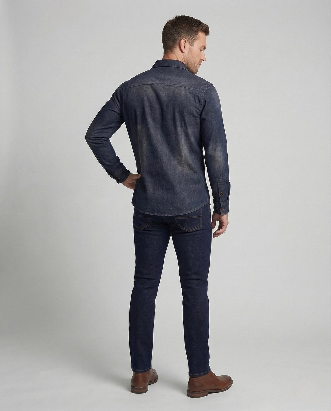 Herren denimskjorta slim fit bröstfickor kentkrage-Eva Jonsson