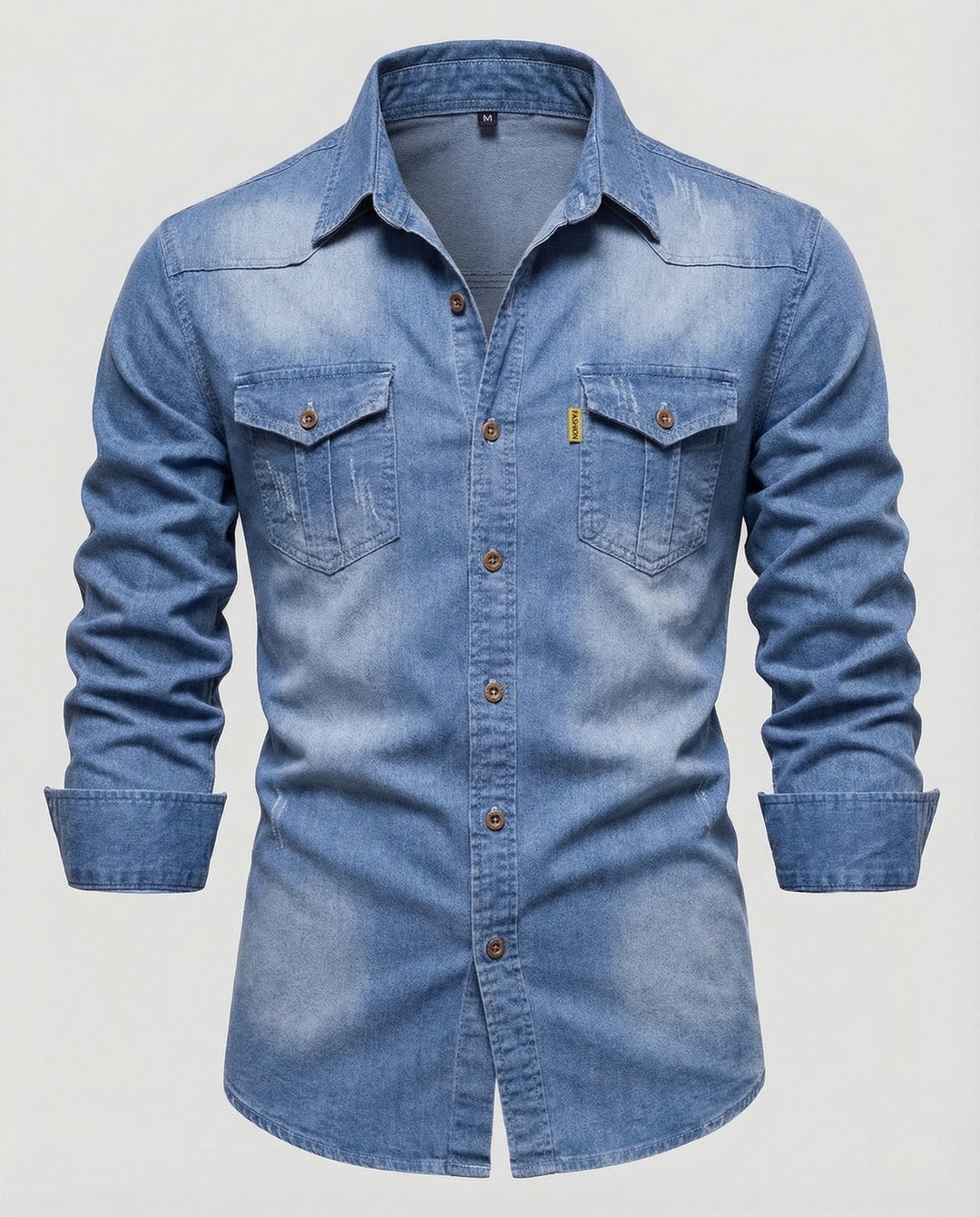 Herren denimskjorta slim fit bröstfickor kentkrage-Eva Jonsson
