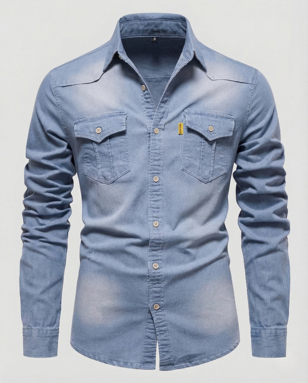 Herren denimskjorta slim fit bröstfickor kentkrage-Eva Jonsson