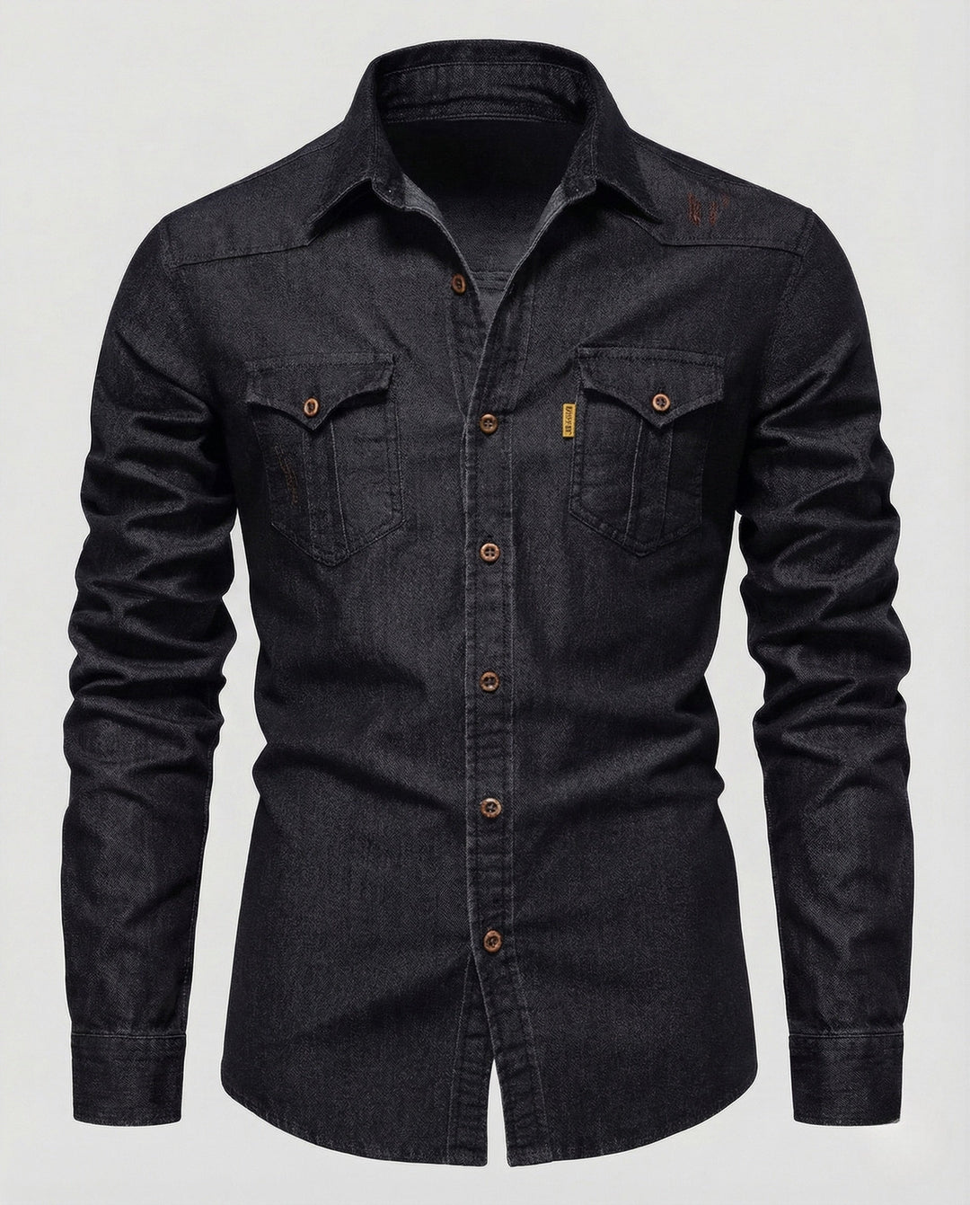 Herren denimskjorta slim fit bröstfickor kentkrage-Eva Jonsson