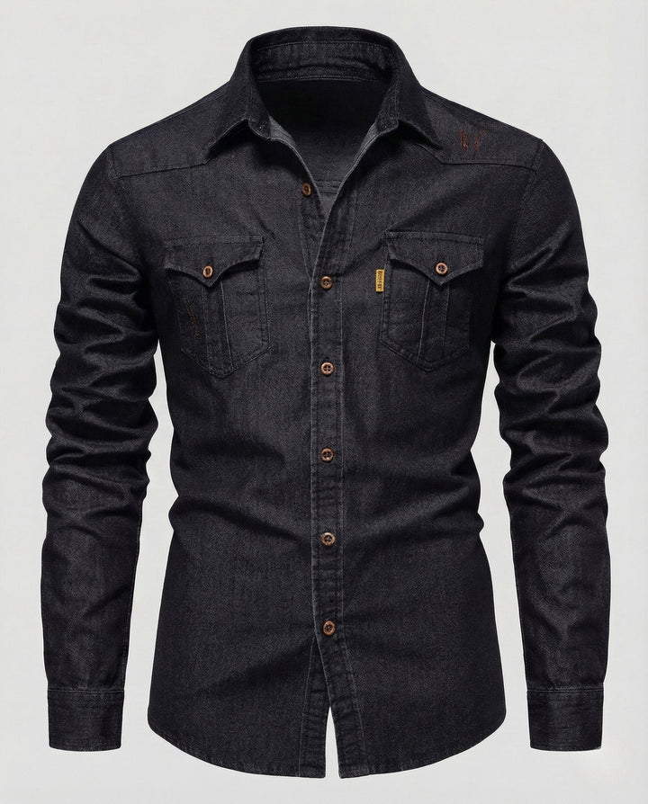 Herren denimskjorta slim fit bröstfickor kentkrage-Eva Jonsson