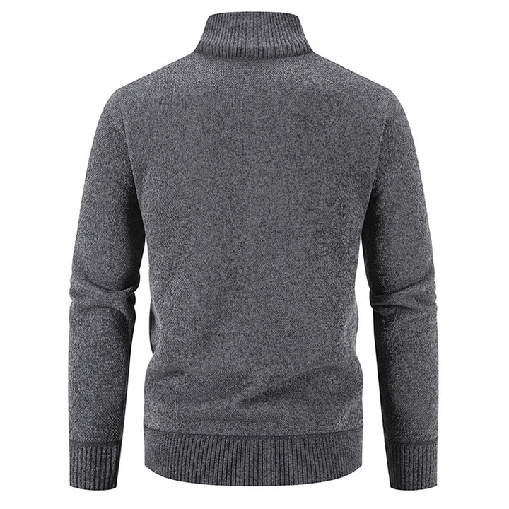 Herren elegant cardigan med hög krage och praktiska dragkedjefickor Mirla-Eva Jonsson