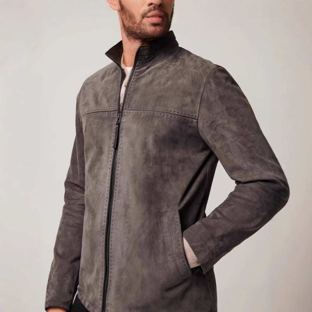 Herren elegant läderjacka i minimalistisk design med hög krage Eva Jonsson-Eva Jonsson