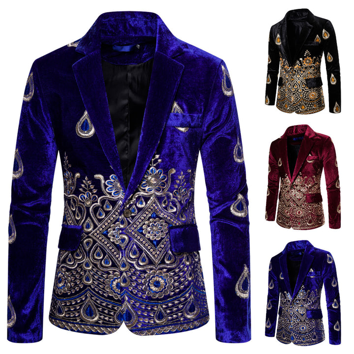 Herren elegant sammet blazer med konstfullt broderi design Mirla-Eva Jonsson