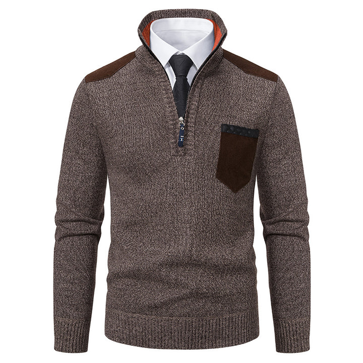Herren elegant ståkragepullover med dragkedja och strukturerad design Mirla-Eva Jonsson