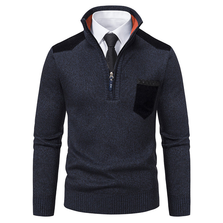 Herren elegant ståkragepullover med dragkedja och strukturerad design Mirla-Eva Jonsson