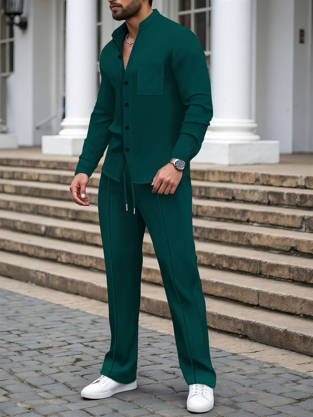 Herren eleganta rutiga byxor med matchande skjorta Mirla-Eva Jonsson
