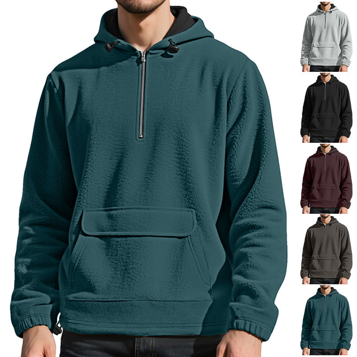Herren fleece-hoodie med halv dragkedja och praktisk känguruficka Mirla-Eva Jonsson