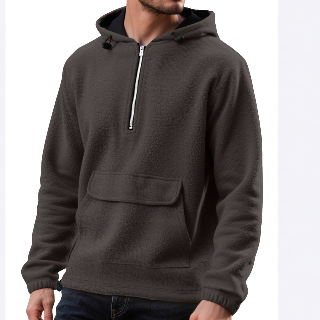 Herren fleece-hoodie med halv dragkedja och praktisk känguruficka Mirla-Eva Jonsson