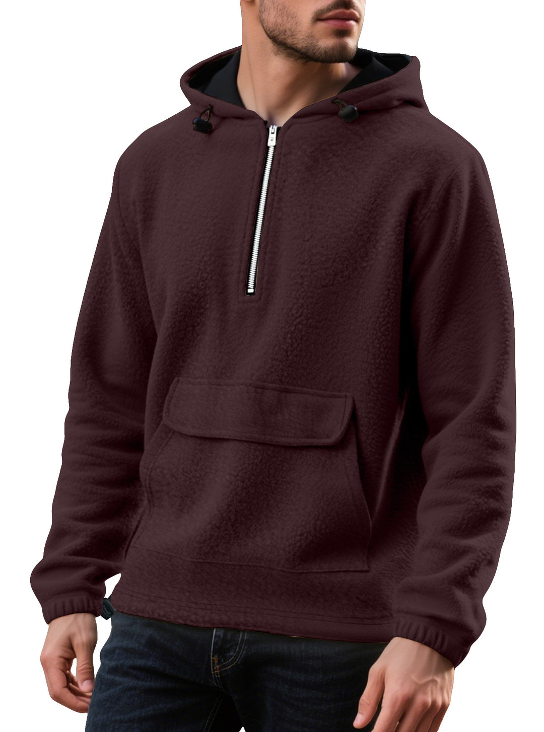 Herren fleece-hoodie med halv dragkedja och praktisk känguruficka Mirla-Eva Jonsson