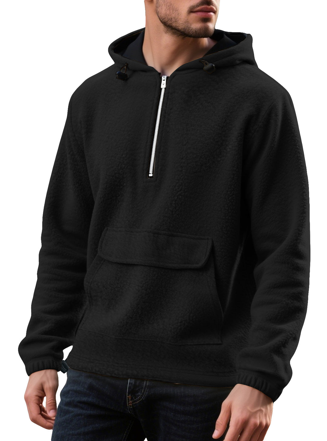 Herren fleece-hoodie med halv dragkedja och praktisk känguruficka Mirla-Eva Jonsson