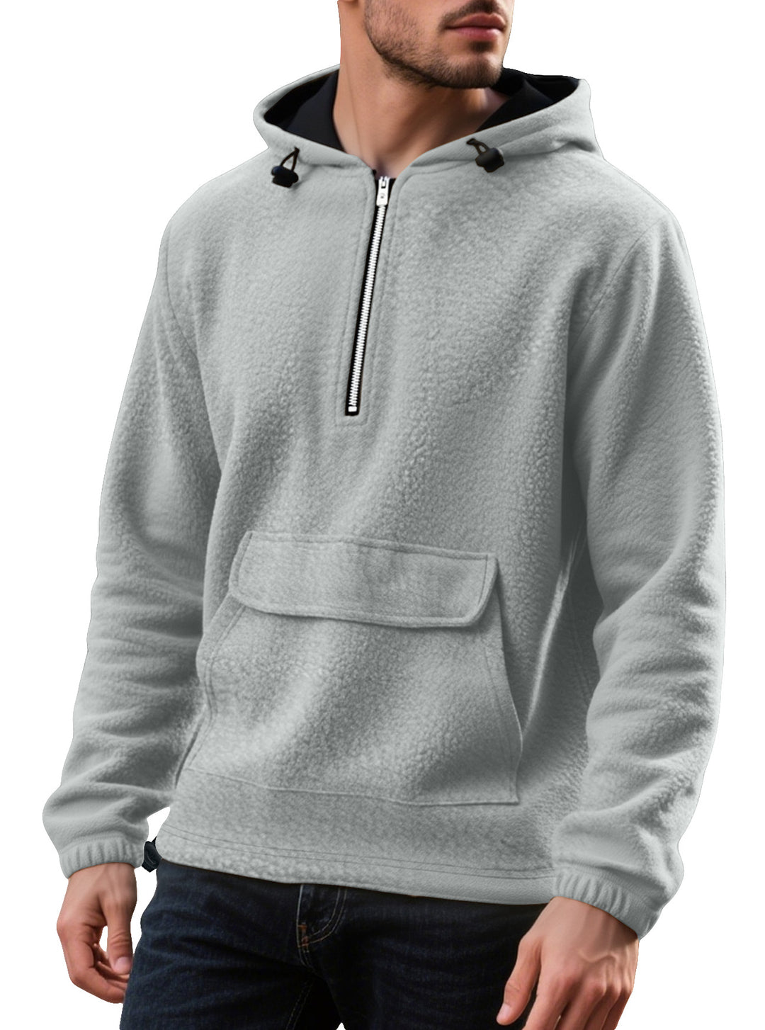 Herren fleece-hoodie med halv dragkedja och praktisk känguruficka Mirla-Eva Jonsson