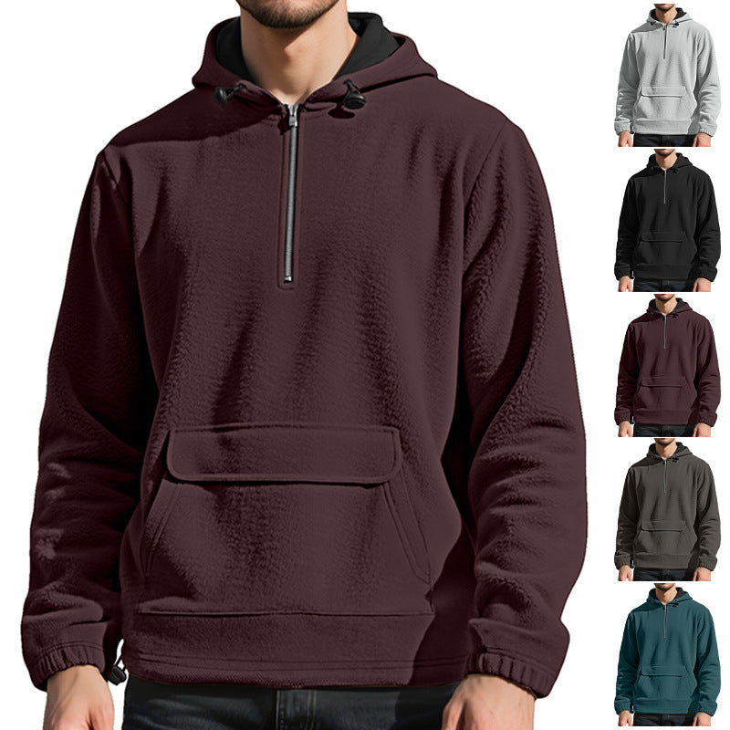 Herren fleece-hoodie med halv dragkedja och praktisk känguruficka Mirla-Eva Jonsson