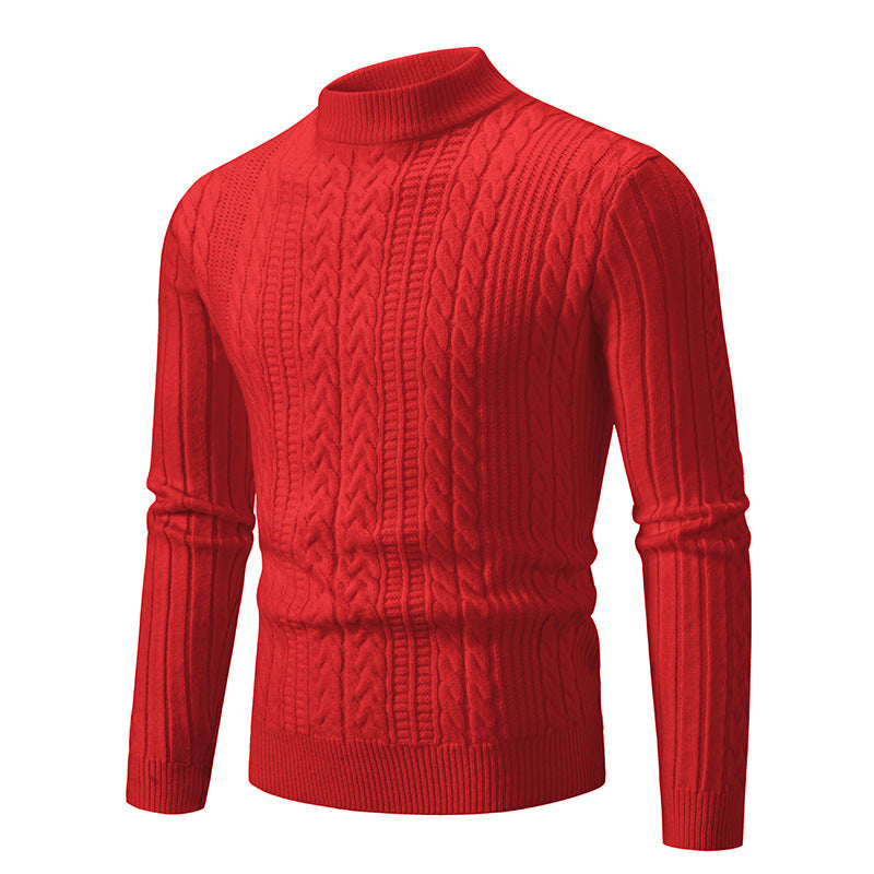 Herren grovstickad tröja med hög krage och flätmönster Mirla-Eva Jonsson