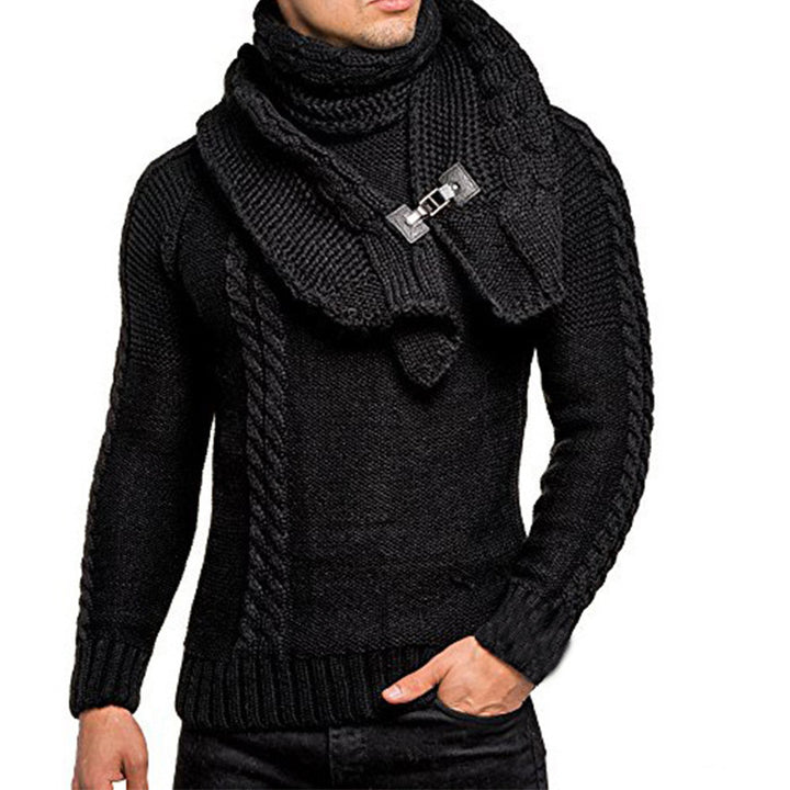 Herren grovstickad tröja med praktisk scarf Eva Jonsson-Eva Jonsson