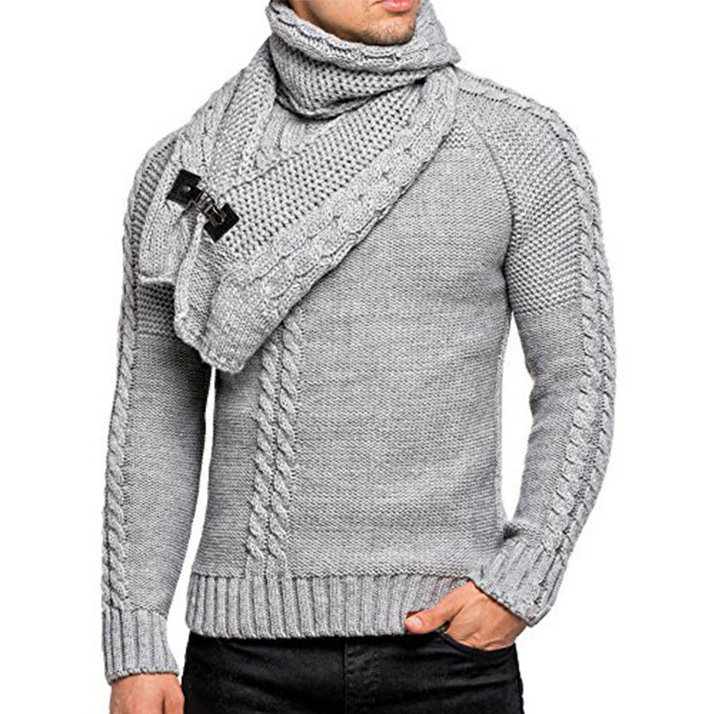 Herren grovstickad tröja med praktisk scarf Eva Jonsson-Eva Jonsson