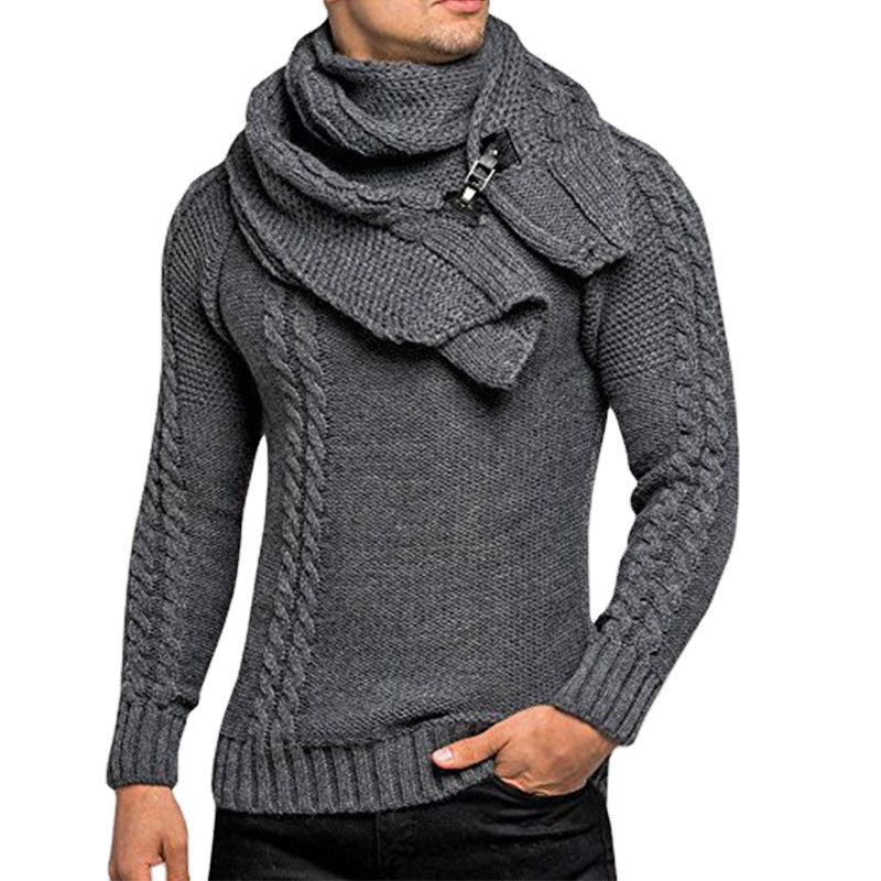 Herren grovstickad tröja med praktisk scarf Eva Jonsson-Eva Jonsson