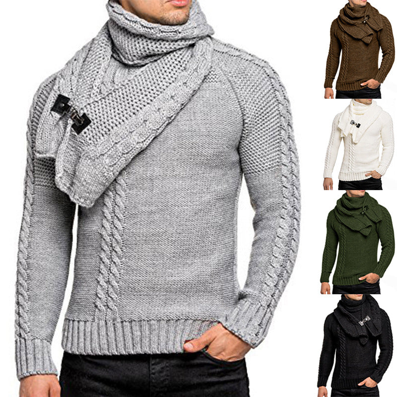 Herren grovstickad tröja med praktisk scarf Eva Jonsson-Eva Jonsson