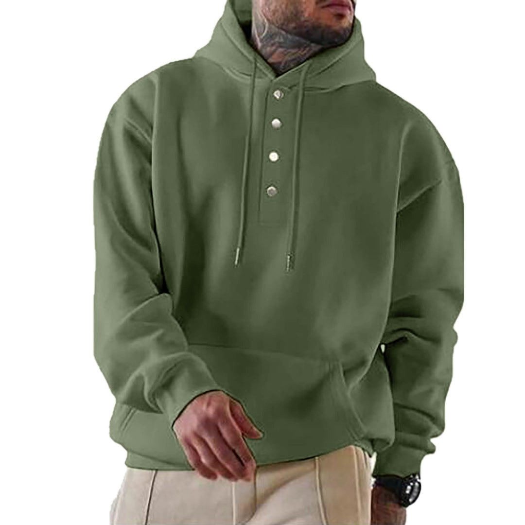 Herren hooded sweatshirt med modernt knäppsystem och praktisk känguruficka Mirla-Eva Jonsson