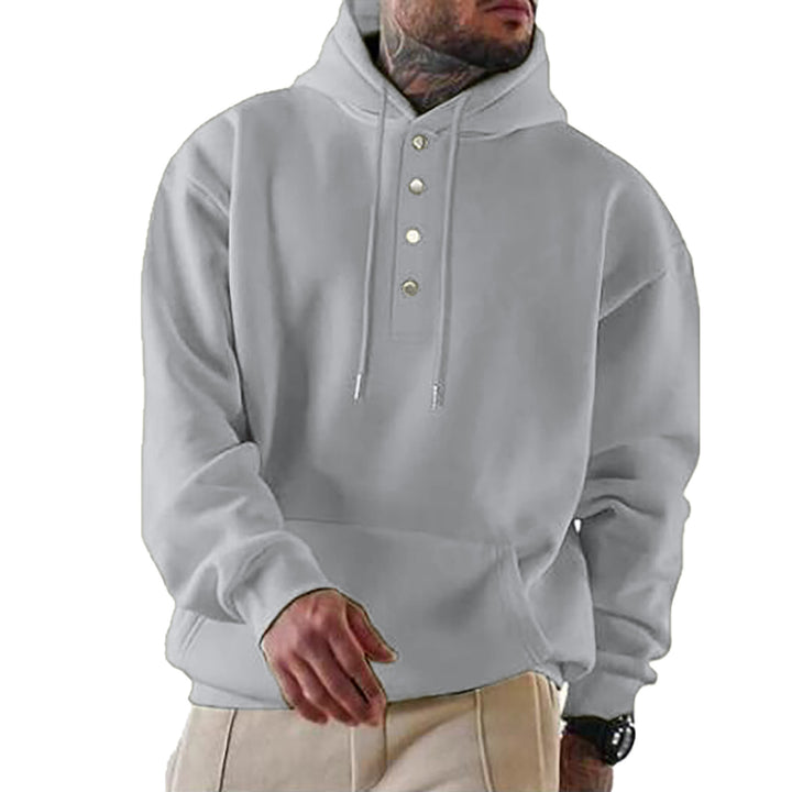 Herren hooded sweatshirt med modernt knäppsystem och praktisk känguruficka Mirla-Eva Jonsson