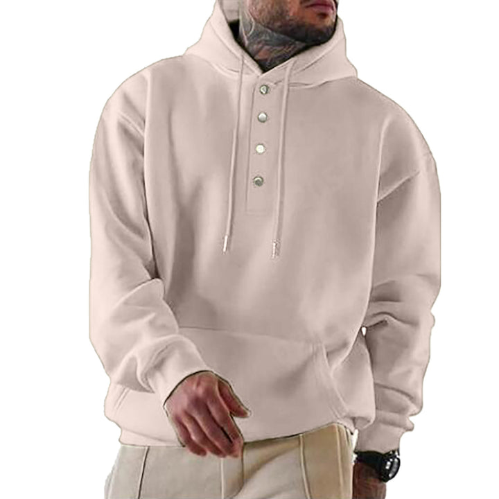 Herren hooded sweatshirt med modernt knäppsystem och praktisk känguruficka Mirla-Eva Jonsson