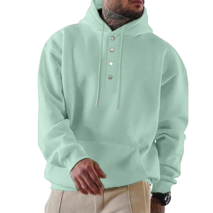 Herren hooded sweatshirt med modernt knäppsystem och praktisk känguruficka Mirla-Eva Jonsson