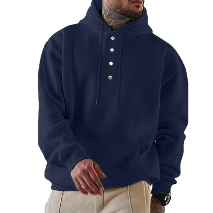 Herren hooded sweatshirt med modernt knäppsystem och praktisk känguruficka Mirla-Eva Jonsson