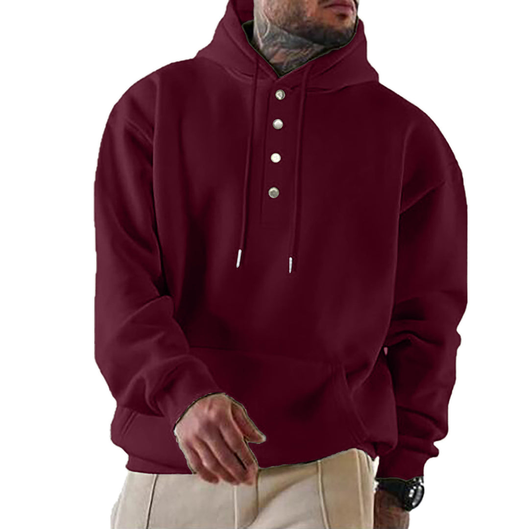 Herren hooded sweatshirt med modernt knäppsystem och praktisk känguruficka Mirla-Eva Jonsson