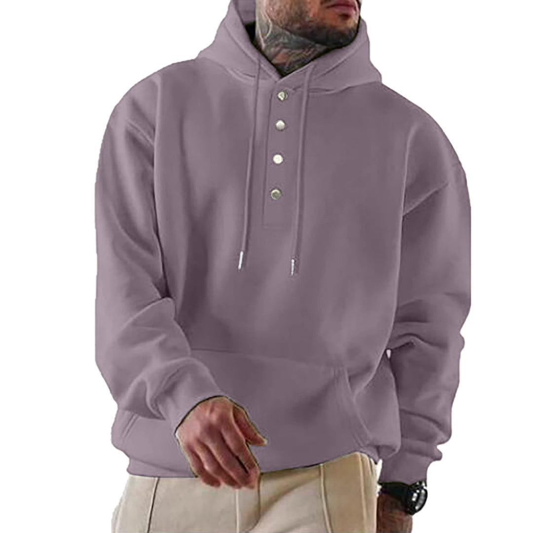 Herren hooded sweatshirt med modernt knäppsystem och praktisk känguruficka Mirla-Eva Jonsson