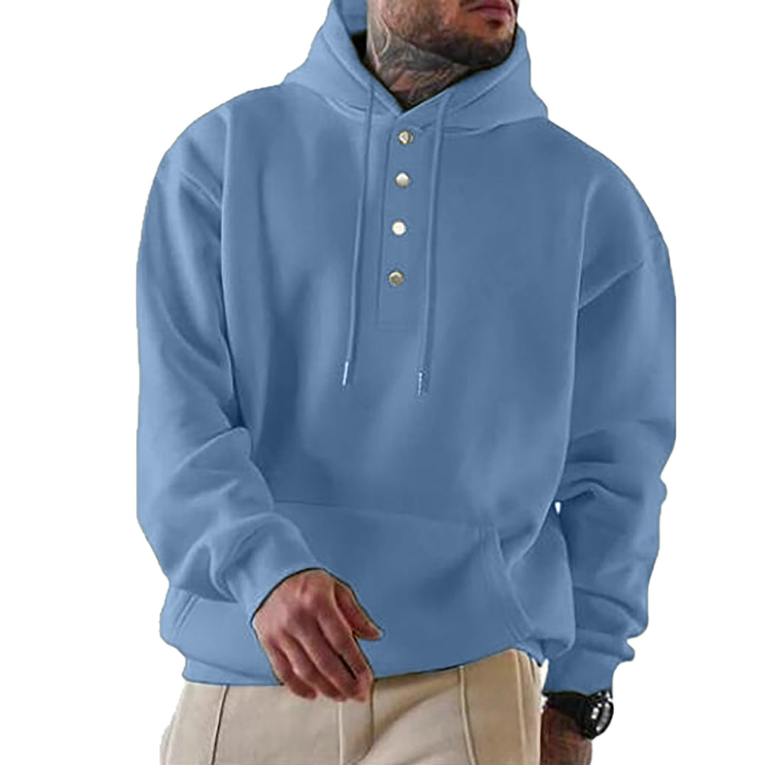 Herren hooded sweatshirt med modernt knäppsystem och praktisk känguruficka Mirla-Eva Jonsson