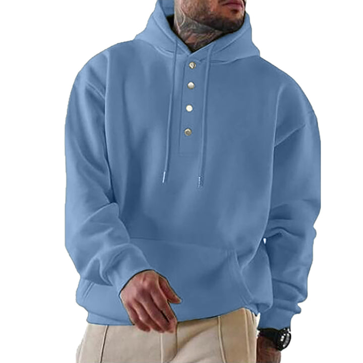 Herren hooded sweatshirt med modernt knäppsystem och praktisk känguruficka Mirla-Eva Jonsson