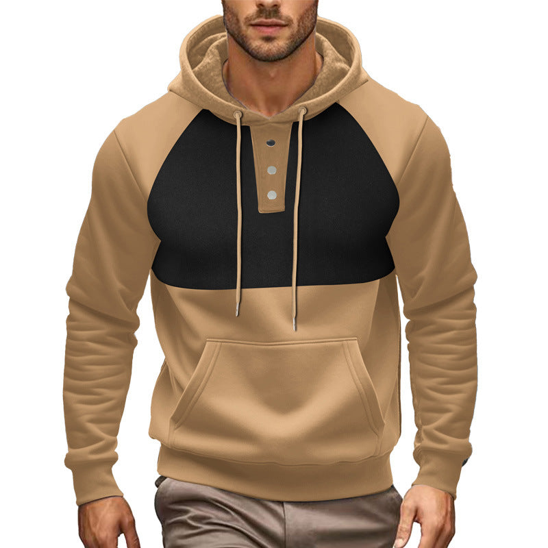Herren hoodie med genomgående kängurufickdesign och moderiktig knapplist Mirla-Eva Jonsson