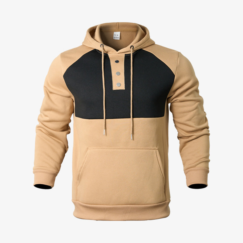 Herren hoodie med genomgående kängurufickdesign och moderiktig knapplist Mirla-Eva Jonsson