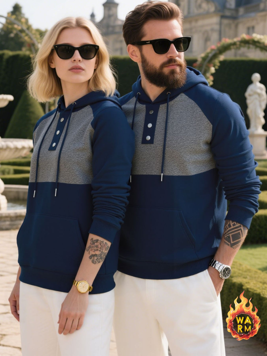 Herren hoodie med knappslå och sportig design Eva Jonsson-Eva Jonsson