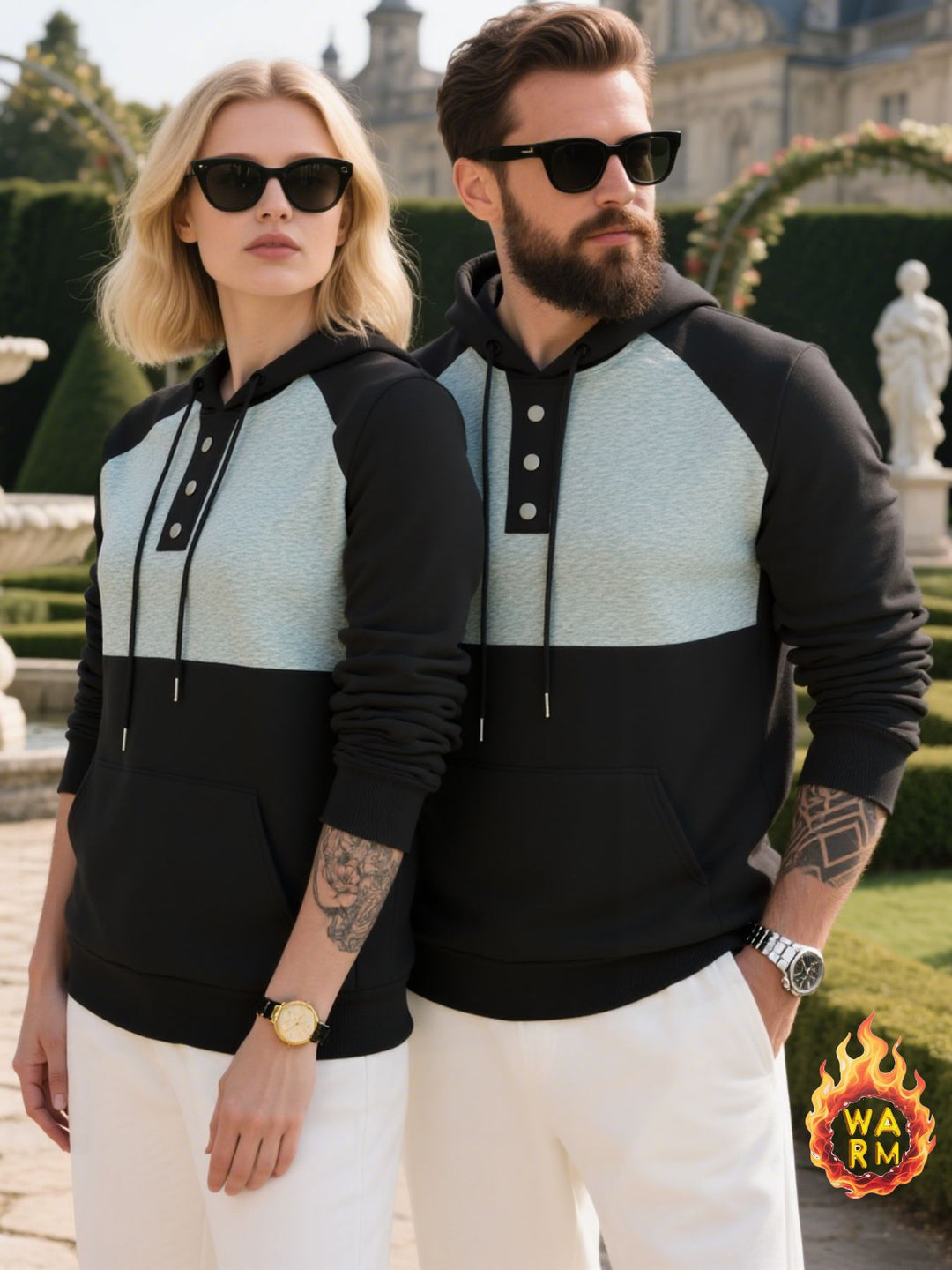 Herren hoodie med knappslå och sportig design Eva Jonsson-Eva Jonsson