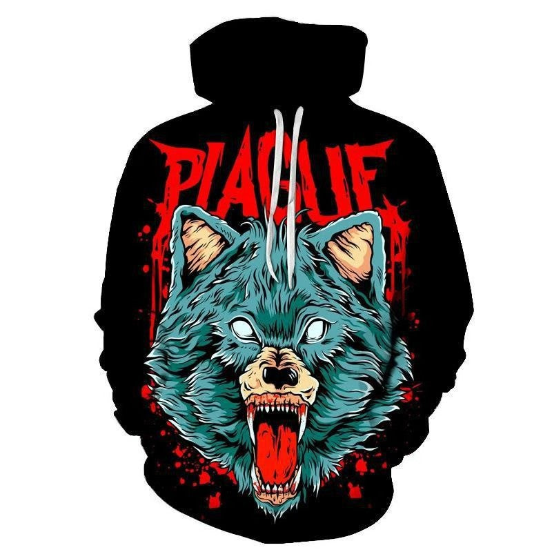 Herren hoodie med kreativ varg grafik Mirla-Eva Jonsson