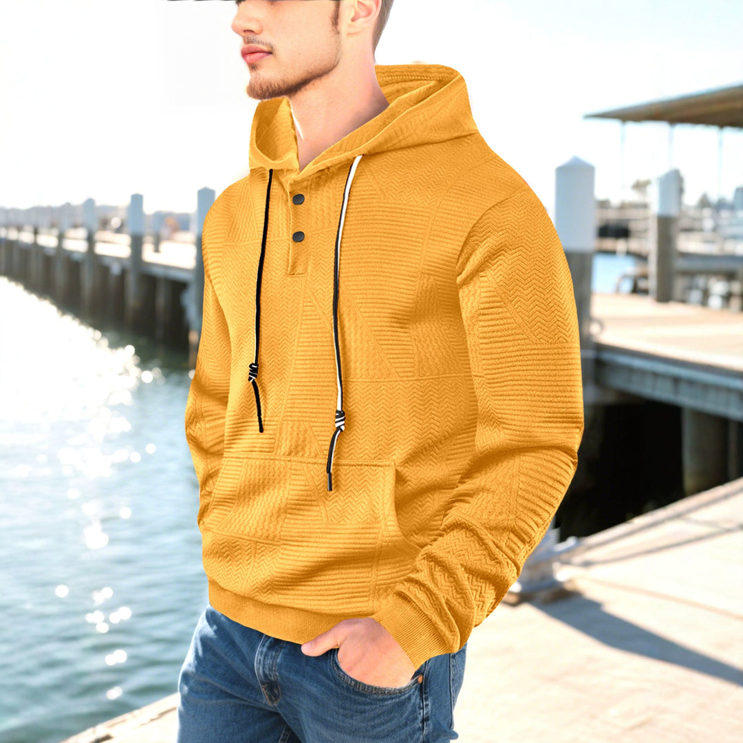 Herren hoodie med strukturerad yta och knappslå Mirla-Eva Jonsson