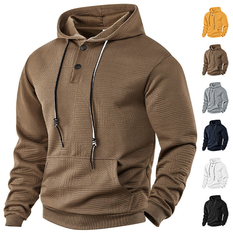 Herren hoodie med strukturerad yta och knappslå Mirla-Eva Jonsson
