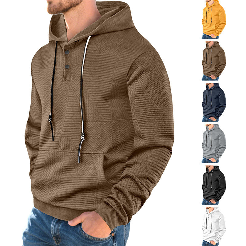 Herren hoodie med strukturerad yta och knappslå Mirla-Eva Jonsson